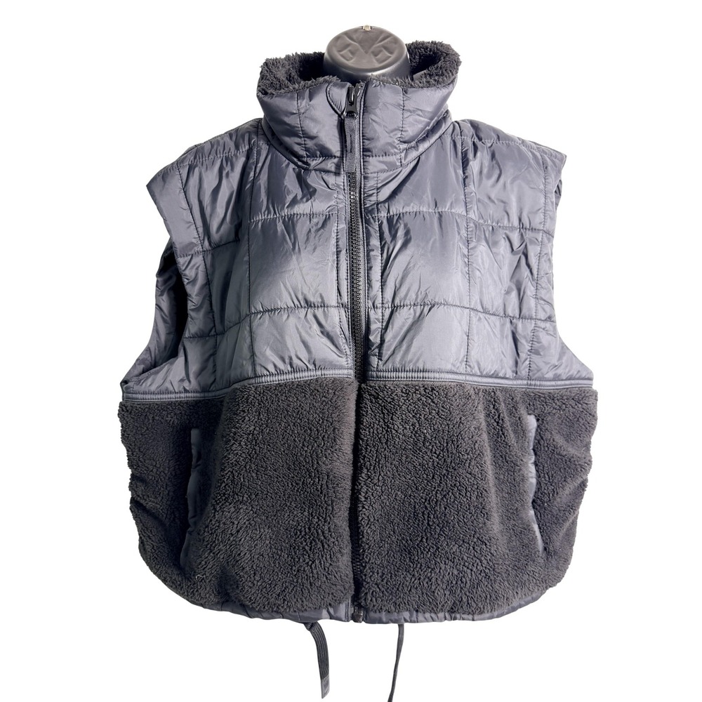 JoyLab Vest Womens XXL‎ Black Sherpa Fleece Lined Quilted Puffer Zip Warm